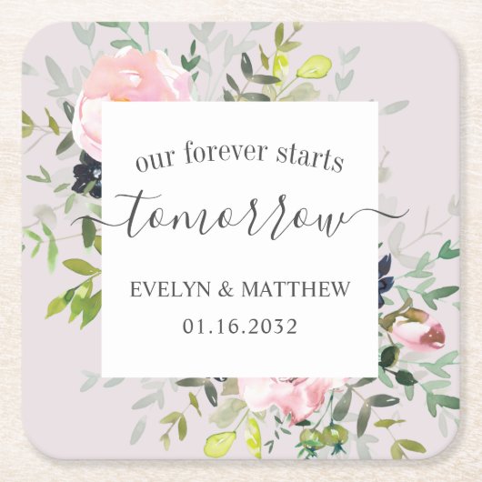 De roze Waterverf Floral Forever begint morgen Kartonnen Onderzetters (Voorkant)