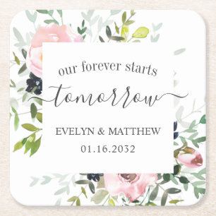 De roze Waterverf Floral Forever begint morgen Kartonnen Onderzetters