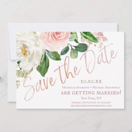 De roze Waterverf Floral sparen de Datum Save The Date (Voorkant)