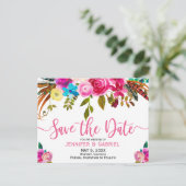 De roze Waterverf Floral Typografie sparen de Datu Aankondigingskaart (Staand voorkant)