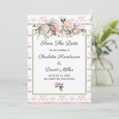 De roze Waterverf van Rozen Floral sparen de Datum Save The Date (Staand voorkant)