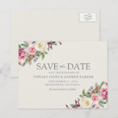 De roze Witte Florals sparen de Datum Briefkaart (Voorkant / Achterkant)