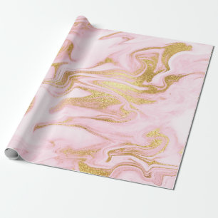 De roze Witte Marmeren Glanzende Gouden Borstels Cadeaupapier