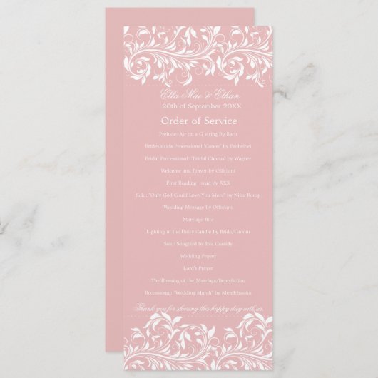 De Roze & Witte Orde van Dienst van Sarah Jane Programmakaart (Voorkant / Achterkant)