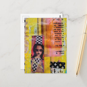 De Roze Zoete Behandeling op Gele Mixed Media Coll Briefkaart