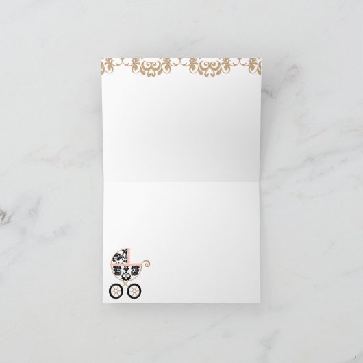 De roze Zwarte Douche van het Vervoer van het Baby Bedankkaart (Binnen)