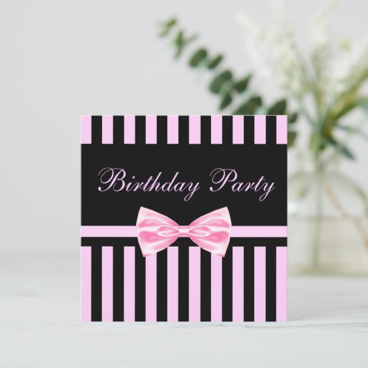 De roze & Zwarte Elegante Uitnodiging van de (Staand voorkant)