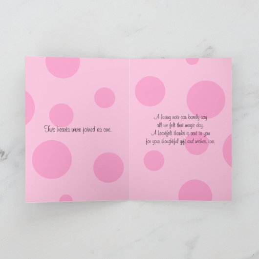 De roze Zwarte Witte Foto van het Huwelijk van de Bedankkaart (Binnen)