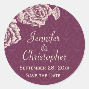 De  Rozen Cream op Magenta sparen de Datum Ronde Sticker