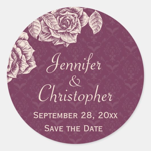 De  Rozen Cream op Magenta sparen de Datum Ronde Sticker (Voorkant)