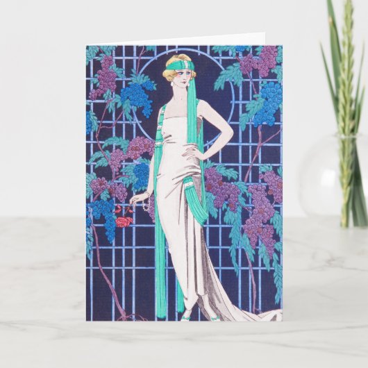 De rozen en het Wenskaart van het Art deco van de Kaart (Voorkant)