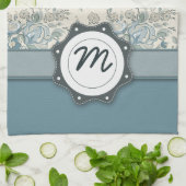 De Rozen van het blauw en van de Room met Monogram Theedoek (Gevouwen)