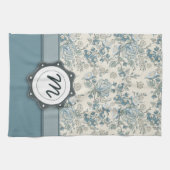 De Rozen van het blauw en van de Room met Monogram Theedoek (Horizontaal)