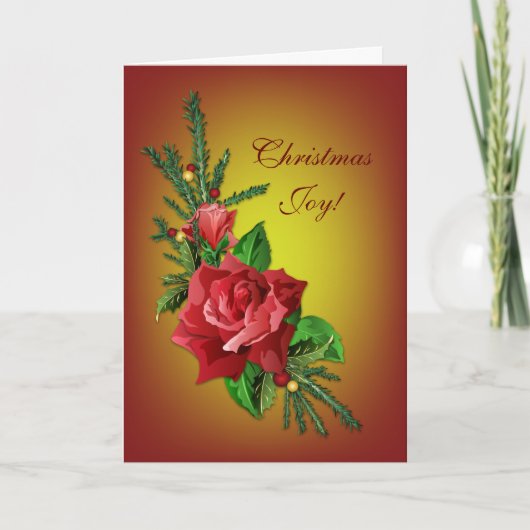 De Rozen van Kerstmis met Hulst en Sparren Feestdagen Kaart (Voorkant)