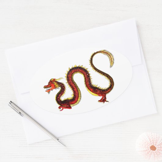 De Ruby Dragon Ovale Sticker (Envelop)