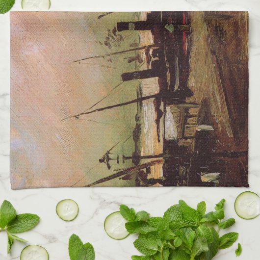 De Ruijterkade in Amsterdam door Vincent van Gogh Theedoek (Gevouwen)