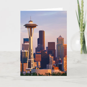 De ruimteNaald is een toren bij schemer in Seattle Kaart
