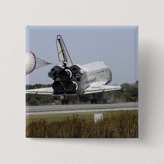 De ruimtependelAtlantis ontruimt zijn belemmerings Vierkante Button 5,1 Cm (Voorkant)