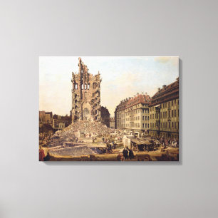 De ruïnes van de oude Kreuzkirche, Dresden Canvas Afdruk