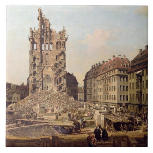 De ruïnes van de oude Kreuzkirche, Dresden Tegeltje (Voorkant)