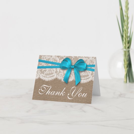 De Rustic Blue Bow Trouwcollectie Bedankkaart (Voorkant)
