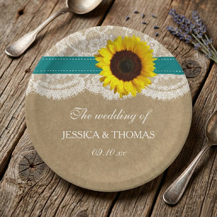 De Rustic Kraft Zonnebloem Bruiloftcollectie Papieren Bordje