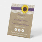 De Rustic Kraft Zonnebloem Bruiloftscollectie Reclamebord Met Voetstuk (Voorkant)