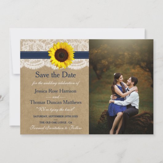 De Rustic Kraft Zonnebloem Trouwcollectie Save The Date (Voorkant)