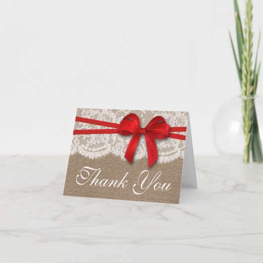 De Rustic Red Bow Trouwcollectie Bedankkaart (Voorkant)