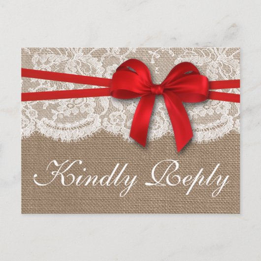 De Rustic Red Bow Trouwcollectie RSVP Uitnodiging Briefkaart (Voorkant)