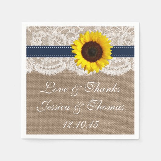 De Rustic Sunflower Trouwcollectie - Navy Servet (Voorkant)