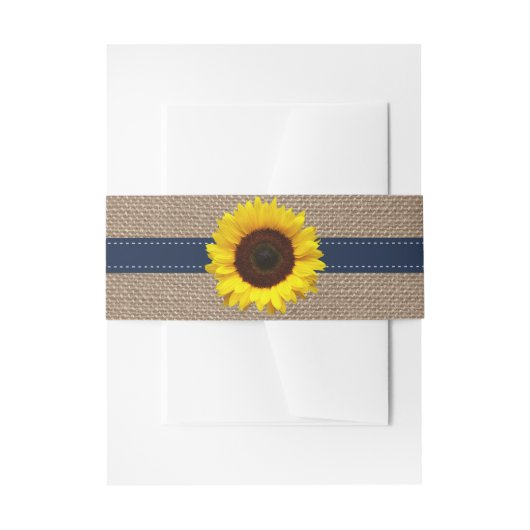 De Rustic Sunflower Trouwcollectie - Navy Uitnodigingen Wikkel (Voorkant Voorbeeld)