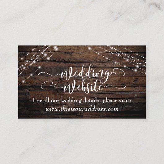 De Rustic Wood & Light Strings Wedding Website van Informatiekaartje (Voorkant)
