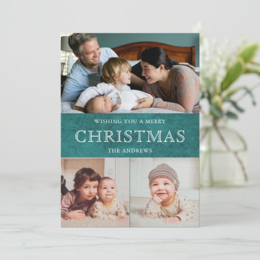 De rustieke Blauwgroen Collage van de Foto van Feestdagenkaart (Staand voorkant)