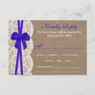De rustieke Blue Bow Wedding Collectie RSVP-kaart RSVP Kaartje