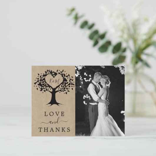 De rustieke hart boom bruiloft Collectie dank u Aankondigingskaart (Staand voorkant)