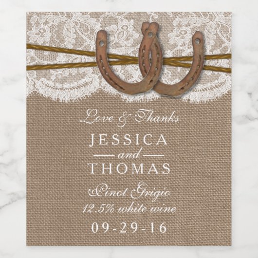 De Rustieke Hoefijzer Bruiloftcollectie Wijn Etiket (Enkel label)