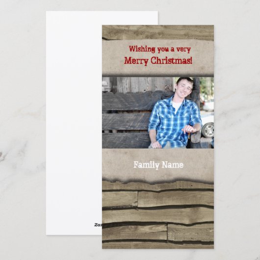 De rustieke Houten Kaart van de Foto van Kerstmis (Voorkant / Achterkant)