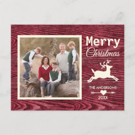 De rustieke Houten Rode Foto van de Familie van Feestdagenkaart