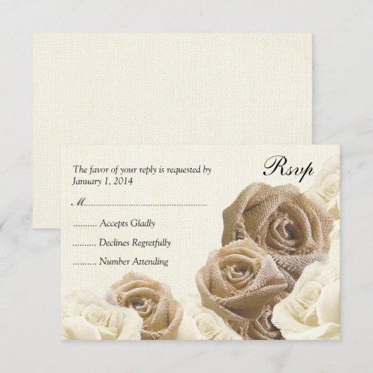 De rustieke Jute bloeit de Kaart van het Huwelijk (Voorkant / Achterkant)