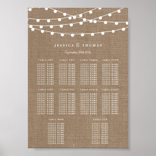 De Rustieke Jute Slingerlichten Bruiloftscollectie Poster (Voorkant)