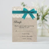 De rustieke Jute van het Kant kijkt het Turkoois RSVP Kaartje (Staand voorkant)
