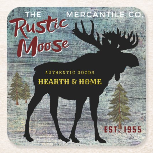 De rustieke Moose Mercantile Adverteren Kartonnen Onderzetters (Voorkant)