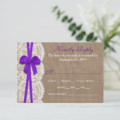 De rustieke Paarse Bow Wedding Collectie RSVP-kaar RSVP Kaartje (Staand voorkant)