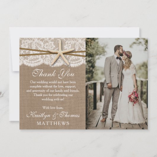 De rustieke Starfish Beach bruiloft Collectie Foto Bedankkaart (Voorkant)