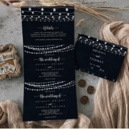 De rustieke String Lights Trifold van Bruiloft Drieluik Uitnodiging