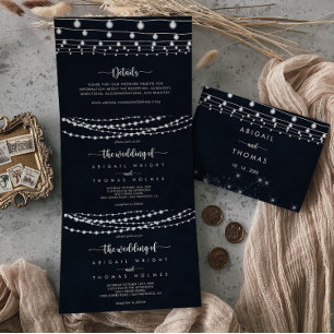 De rustieke String Lights Trifold van Bruiloft Drieluik Uitnodiging