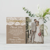 De rustieke Twine Bow Bruiloft Collectie Foto Bedankkaart (Staand voorkant)