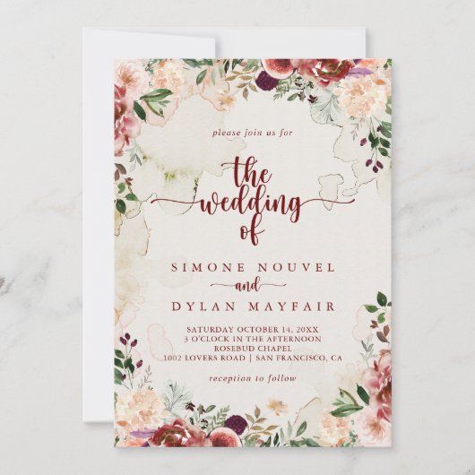 De rustieke zomer bloemenkalligrafie van bruiloft kaart (Voorkant)
