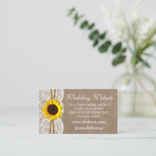 De rustieke Zonnebloem Bruiloft Collectie Website Informatiekaartje (Staand voorkant)